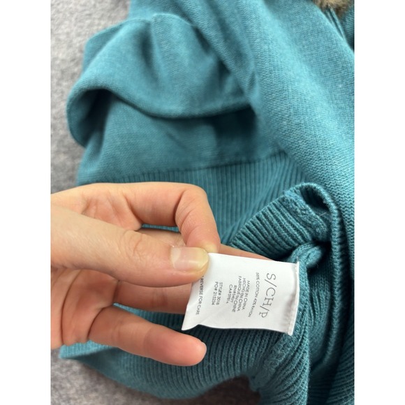 CAbi Women's S Teal Faux Fur Trim Tearoom Knit Cardigan 2000s Y2K Fairy Hippie - Picture 7 of 8